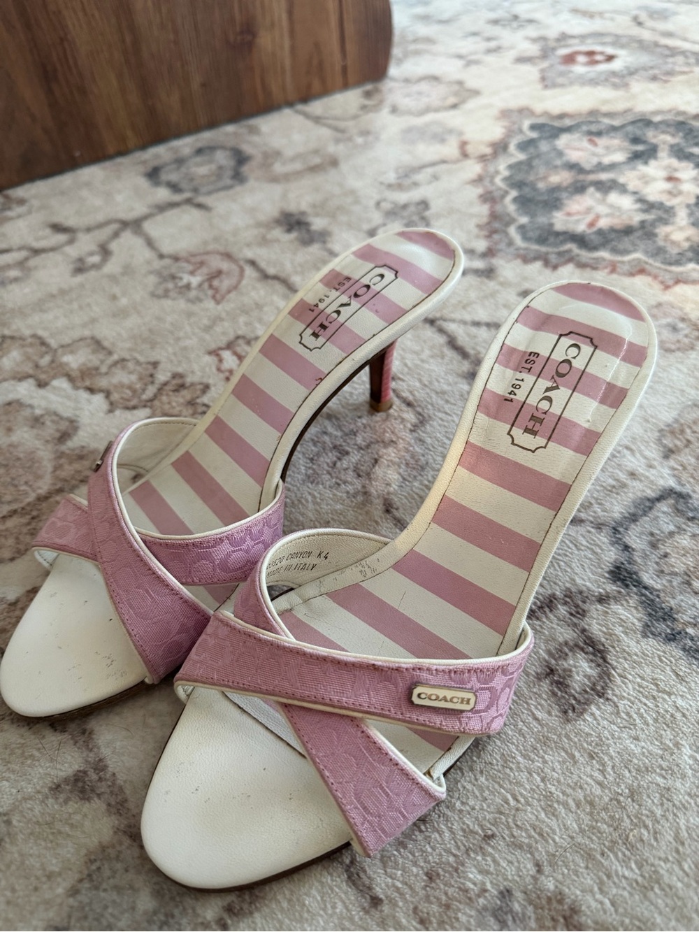 Coach Pink Striped Heel Slides